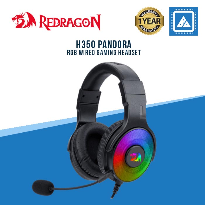 Redragon H350 Pandora RGB Wired Gaming Headset, Dynamic RGB Backlight - Stereo Surround-Sound - 50MM Drivers - Detachable Microphone