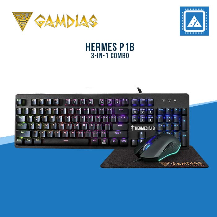 GAMDIAS HERMES P1B 3-IN-1 COMBO RGB Keyboard, Optical Mouse, Mouse Pad