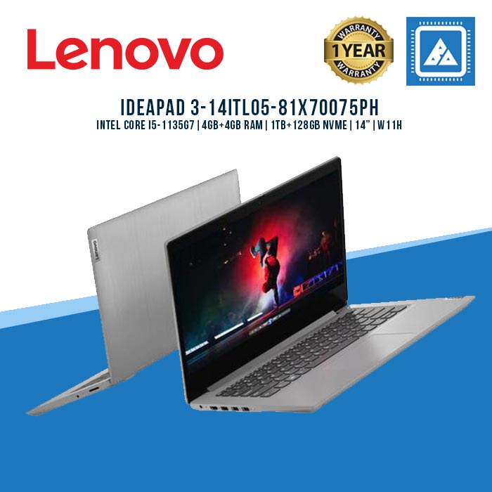 LENOVO IDEAPAD 3-14ITL05-81X70075PH I5-1135G7 | 4GB+4GB RAM | 1TB+128GB NVME | 14" | W11H | OFC21HS (GRY)