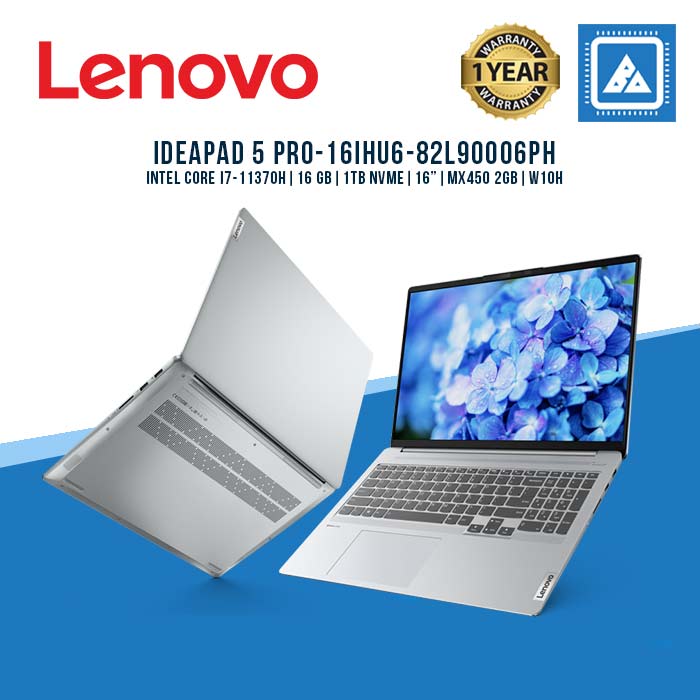 LENOVO IDEAPAD 5 PRO-16IHU6-82L90006PH I7-11370H | 16GB RAM | 1TB NVME | MX450 2G | 16" | W10H | OFC19HS (GRY)