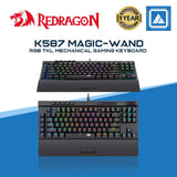 Redragon K587 MAGIC-WAND 87 Keys Compact RGB TKL Mechanical Gaming Keyboard, Type-C Keyboard with 9 Onboard Macro Keys, Detachable Wrist Rest