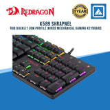 Redragon K589 Shrapnel RGB Backlit Low Profile Wired Mechanical Gaming Keyboard 104 Keys Anti-ghosting Mechanical Keyboard with Linear & Quiet Red Switches