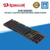 Redragon K589 Shrapnel RGB Backlit Low Profile Wired Mechanical Gaming Keyboard 104 Keys Anti-ghosting Mechanical Keyboard with Linear & Quiet Red Switches