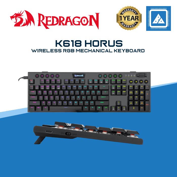 Redragon K618 Horus Wireless RGB Mechanical Keyboard, Bluetooth/2.4Ghz/Wired Tri-Mode Ultra-Thin Low Profile Gaming Keyboard w/No-Lag Cordless Connection