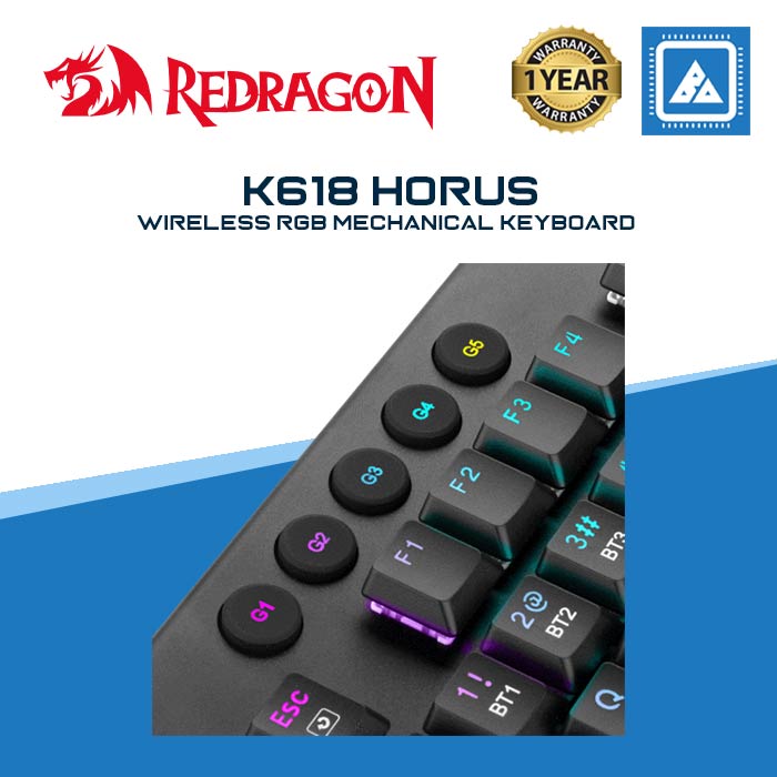 Redragon K618 Horus Wireless RGB Mechanical Keyboard,  Bluetooth/2.4Ghz/Wired Tri-Mode Ultra-Thin Low Profile Gaming Keyboard  w/No-Lag Cordless