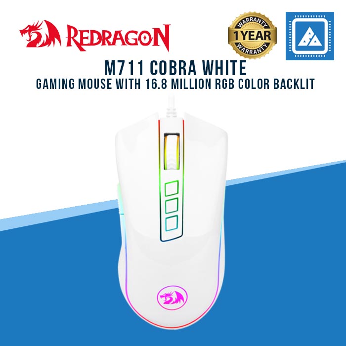 Redragon M711 Cobra White Gaming Mouse with 16.8 Million RGB Color Backlit