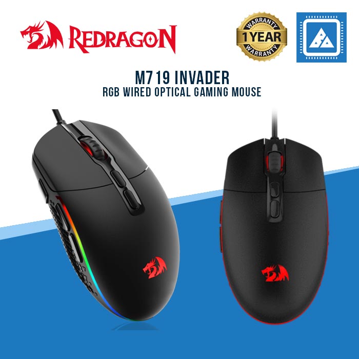 Redragon M719 INVADER Wired Optical Gaming Mouse, 7 Programmable Buttons, RGB Backlit, 10,000 DPI, Ergonomic PC Computer Gaming Mice with Fire Button