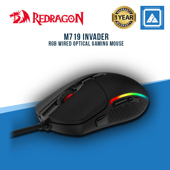 Redragon M719 INVADER Wired Optical Gaming Mouse, 7 Programmable Buttons, RGB Backlit, 10,000 DPI, Ergonomic PC Computer Gaming Mice with Fire Button