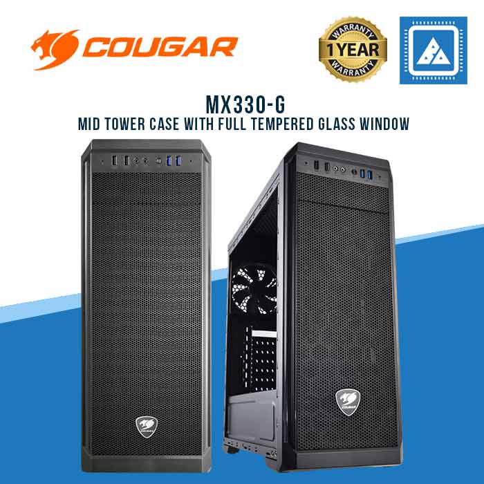 COUGAR MX330-G MID TOWER CASE WITH FULL TEMPERED GLASSWINDOW AND USB 3.0