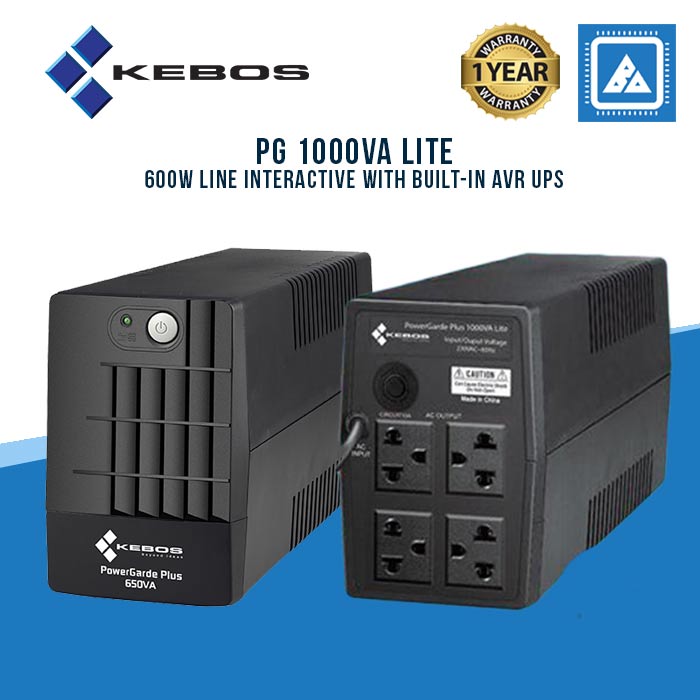 KEBOS PG Lite 1000VA/600W Line Interactive with built-In AVR UPS