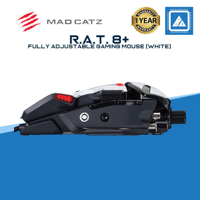 Mad Catz The Authentic R.A.T. 8+ Fully Adjustable Wired Gaming Mouse - 16000 DPI Optical Sensor - 11 Programmable Buttons and RGB Lighting - White