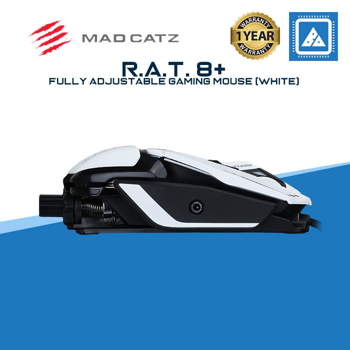 Mad Catz The Authentic R.A.T. 8+ Fully Adjustable Wired Gaming Mouse - 16000 DPI Optical Sensor - 11 Programmable Buttons and RGB Lighting - White