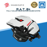 Mad Catz The Authentic R.A.T. 8+ Fully Adjustable Wired Gaming Mouse - 16000 DPI Optical Sensor - 11 Programmable Buttons and RGB Lighting - White