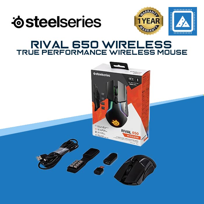 SteelSeries Rival 650 Quantum Wireless Gaming Mouse - Rapid Charging Battery - 12, 000 Cpi Truemove3+ Dual Optical Sensor - Low 0.5 Lift-Off Distance - 256 Weight Configurations - 8 Zone RGB Lighting