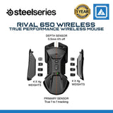 SteelSeries Rival 650 Quantum Wireless Gaming Mouse - Rapid Charging Battery - 12, 000 Cpi Truemove3+ Dual Optical Sensor - Low 0.5 Lift-Off Distance - 256 Weight Configurations - 8 Zone RGB Lighting