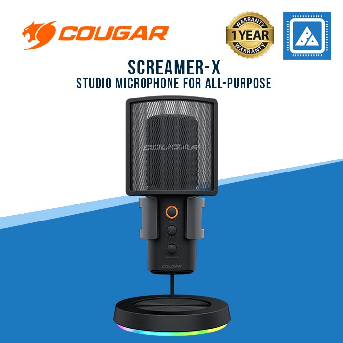 COUGAR SCREAMER -X STUDIO MICROPHONE W/ RGB STAND & USB 3.0 HUB (BLACK)