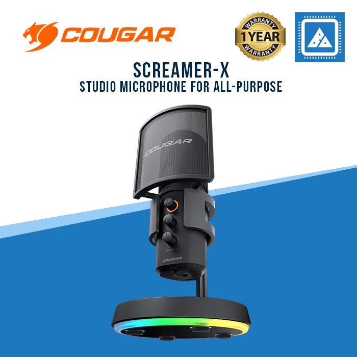 COUGAR SCREAMER -X STUDIO MICROPHONE W/ RGB STAND & USB 3.0 HUB (BLACK)