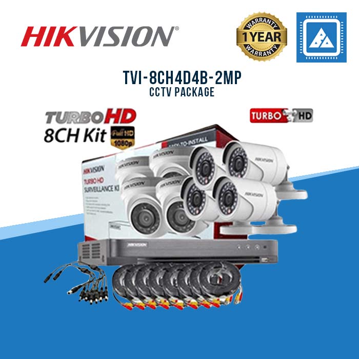 Hikvision TVI-8CH4D4B-2MP 8CHANNEL DVR, 4X DOME, 4X BULLET CAMERA PACKAGE