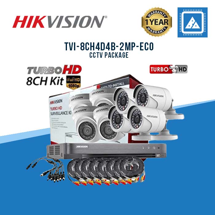 Hikvision 8 Channel Full HD 1080p TVI-8CH4D4B-2MP-ECO CCTV Package