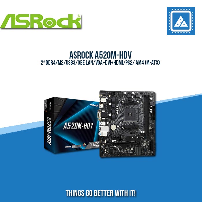 ASROCK A520M-HDV /2*DDR4/M2/USB3/GBE LAN/VGA+DVI+HDMI/PS2/ AM4 (M-ATX)