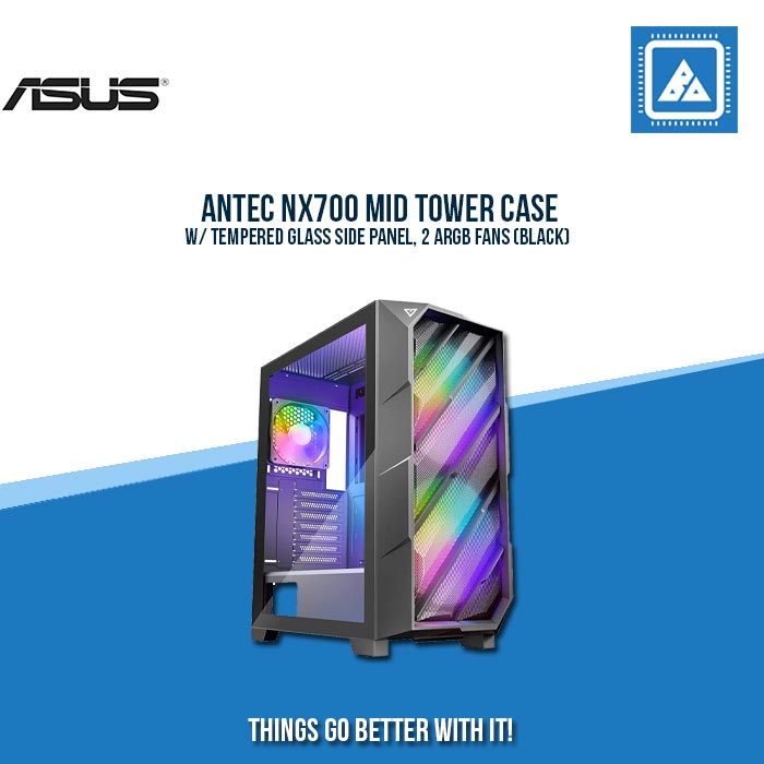 ANTEC NX700 MID TOWER CASE W/ TEMPERED GLASS SIDE PANEL, 2 ARGB FANS (BLACK)