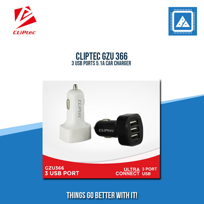 CLIPTEC GZU 366 3 USB PORTS 5.1A CAR CHARGER