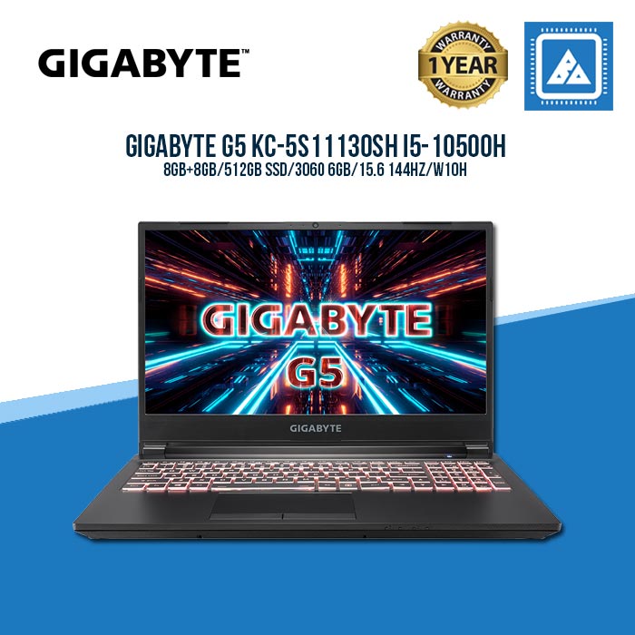 Gigabyte G5 KC 5S11130SH - 15.6in FHD 144Hz, Core i5-10500H | 16GB RAM | 512GB PCIe SSD | RTX 3060 6GB GDDR6 | Win10