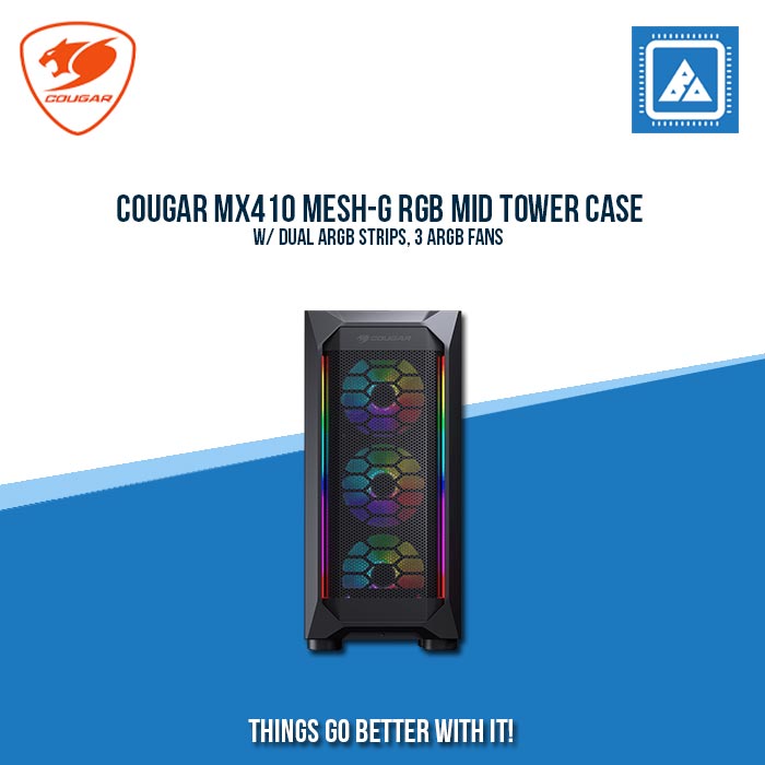 COUGAR MX410 MESH-G RGB MID TOWER CASE W/ DUAL ARGB STRIPS, 3 ARGB FANS
