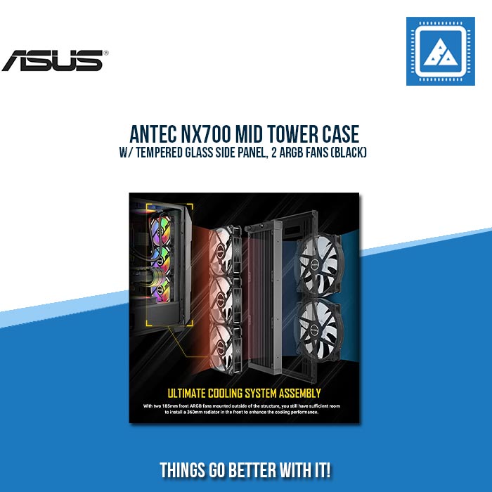 ANTEC NX700 MID TOWER CASE W/ TEMPERED GLASS SIDE PANEL, 2 ARGB FANS (BLACK)