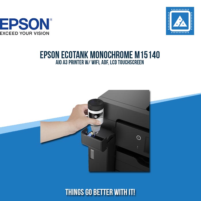 EPSON ECOTANK MONOCHROME M15140 AIO A3 PRINTER W/ WIFI, ADF, LCD TOUCHSCREEN